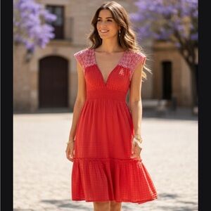 Free People Red and Beige Lace Dress